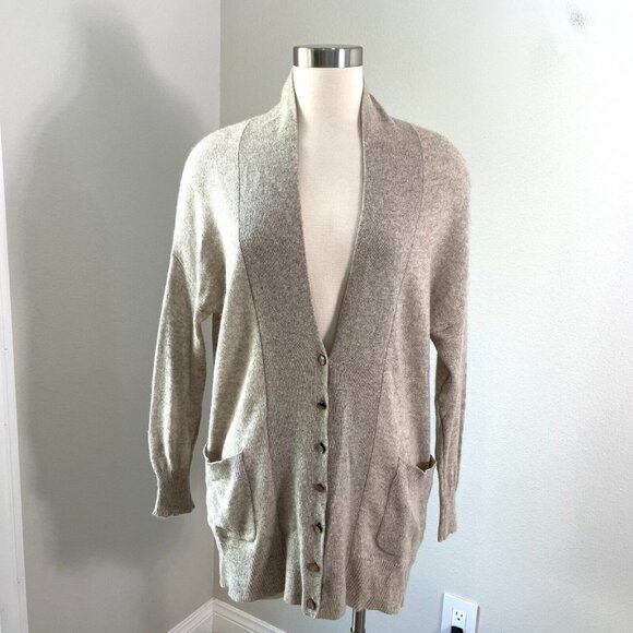 White + Warren Womens Medium Tan Button Up 100% Cashmere Cardigan Sweater - Picture 1 of 11